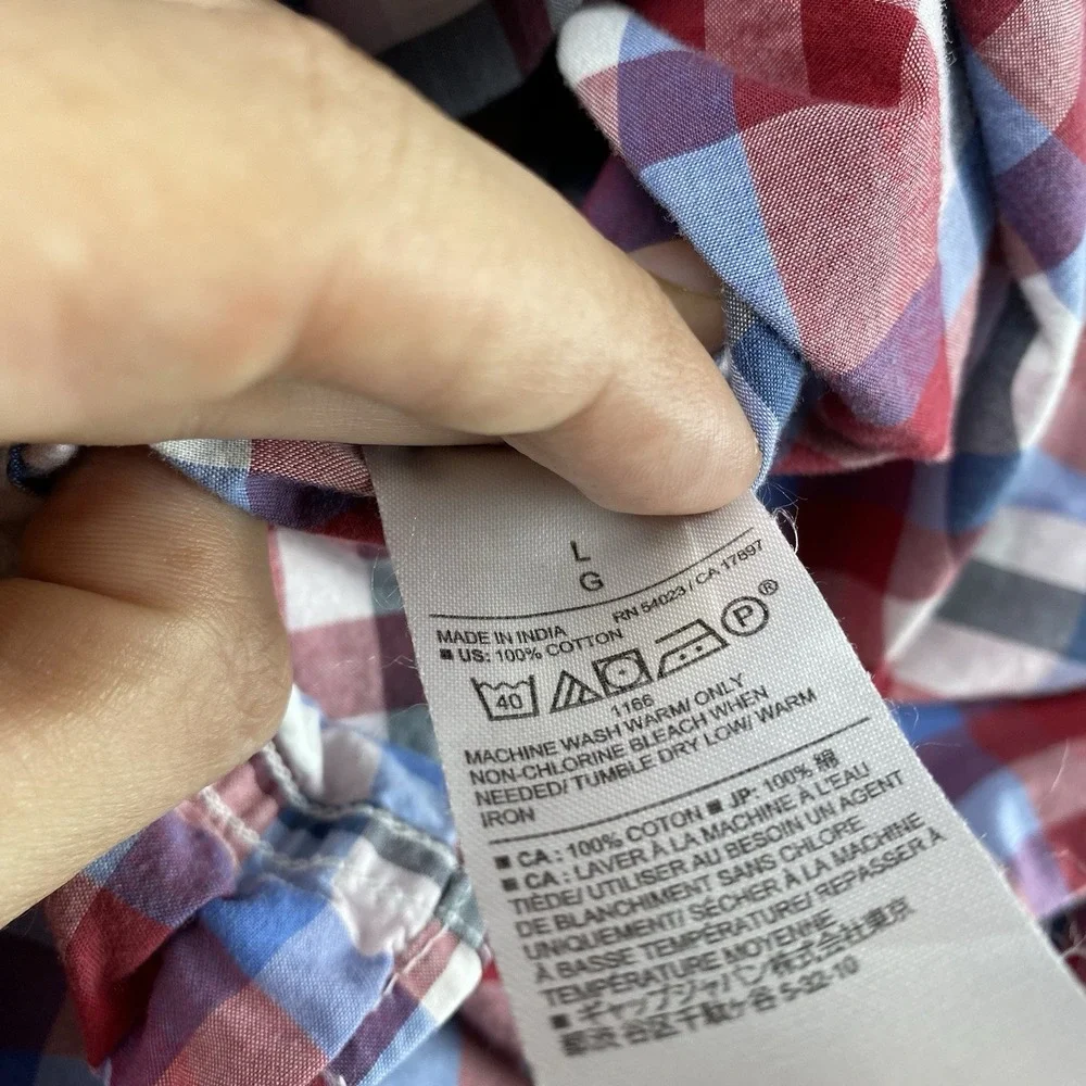 Banana Republic Untucked Fit Shirt Mens Large Blue Red Plaid Check Button Down